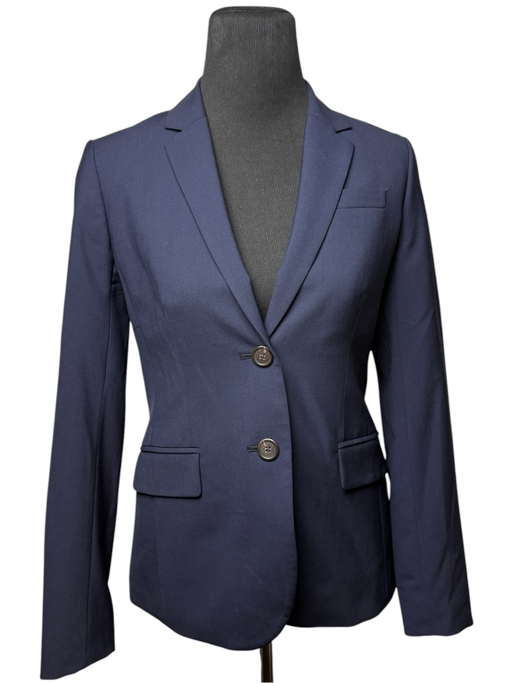J. Crew Navy Stretch Blazer 1035 Two-Button Jacket Italian Wool SZ 4 Career EUC.